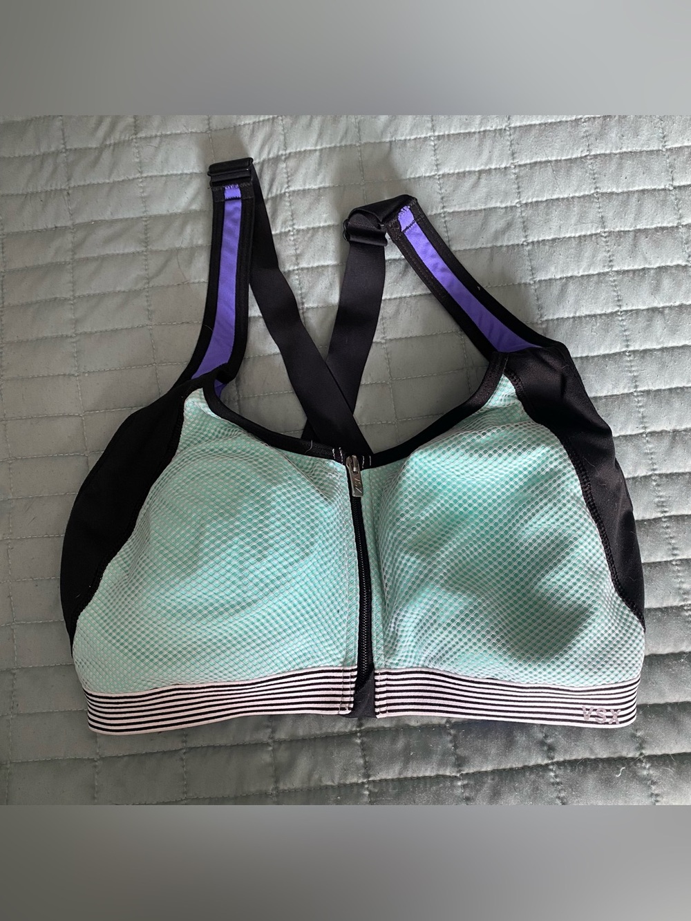 Victoria's Secret Mint, Black & Purple Front-Zip Sports Bra